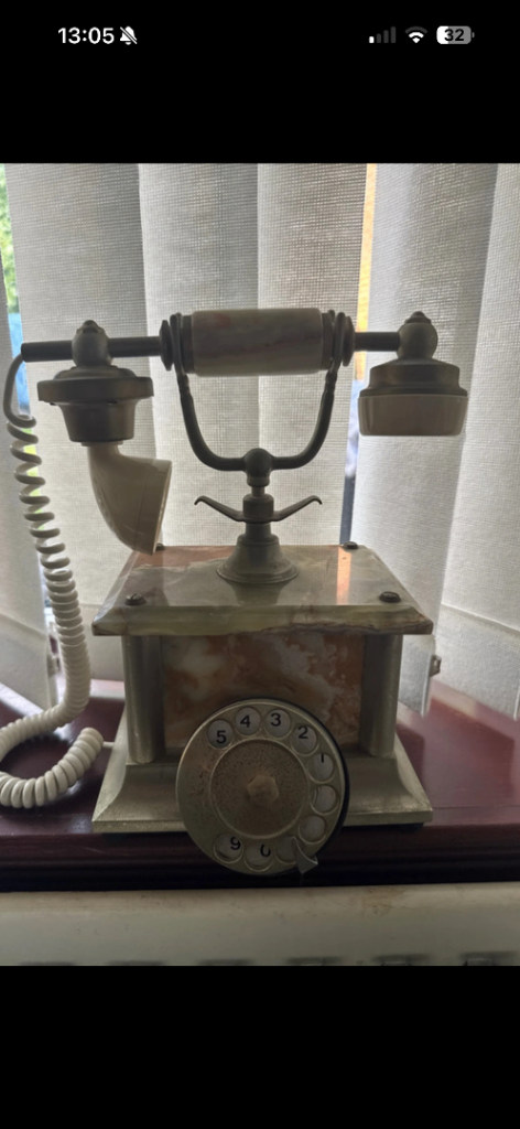 Vintage Italian Green Onyx Rotary Telephone