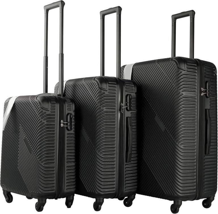 New 3-Piece Black Suitcase Set – Hard Shell, 360° Wheels