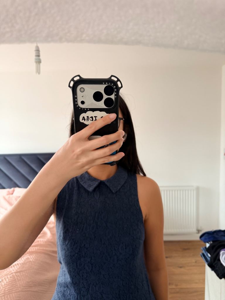 Topshop navy blue women’s collared lace top 