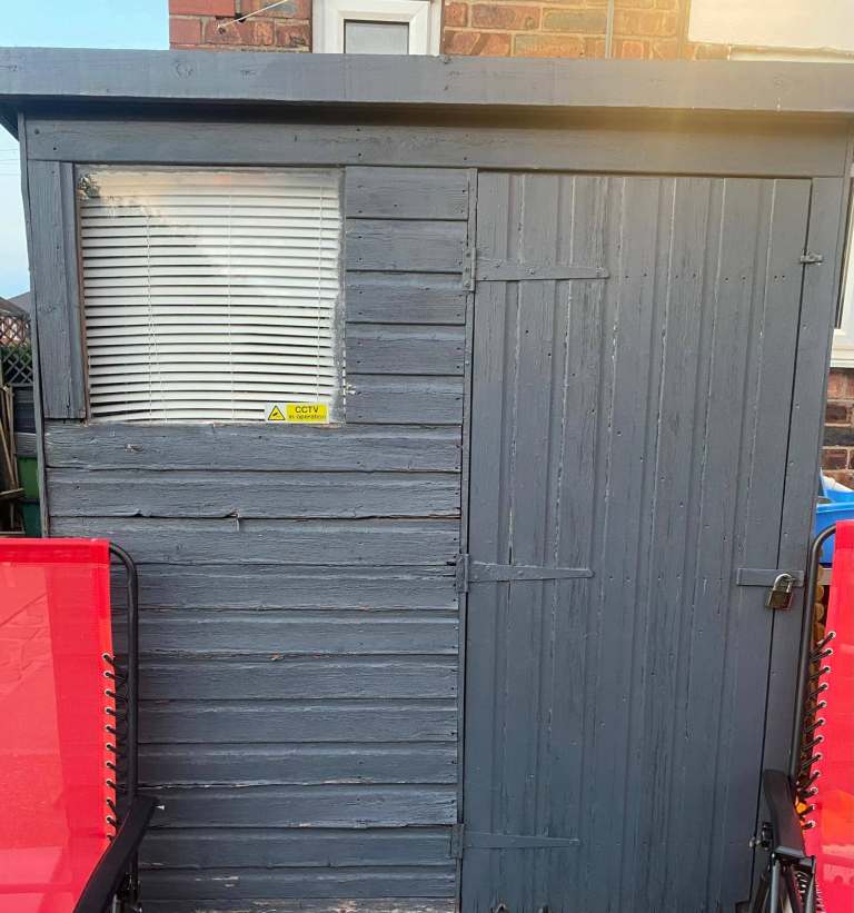 6x4 Garden Shed with Window – Good Condition, Grey Wood