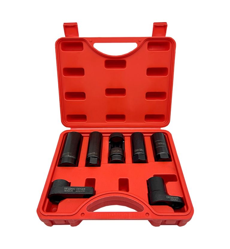 7PC OXYGEN LAMBDA SENSOR SOCKET REMOVAL SET TOOL KIT ENGINE 22/27/29MM w/Case