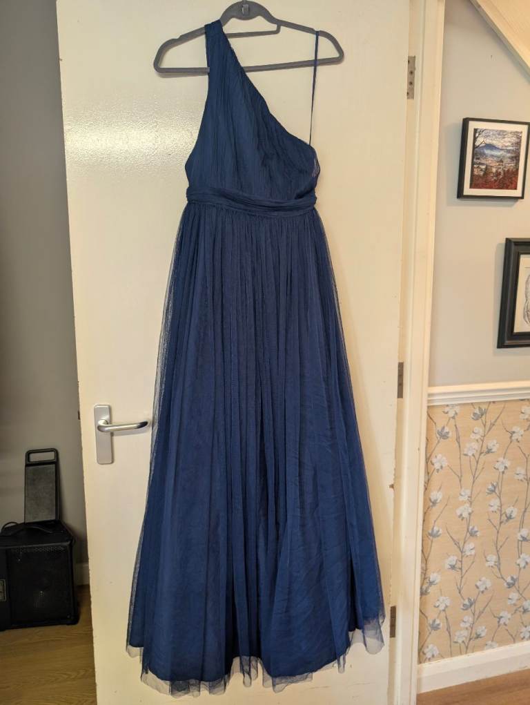 ASOS Navy Blue One-Shoulder Tulle Maxi Dress  Prom Bridesmaid  UK 10
