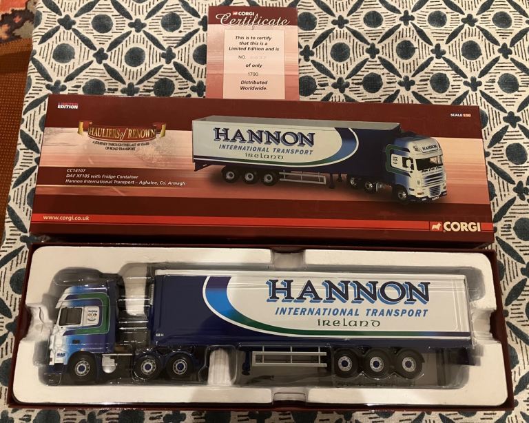 Corgi CC14107 DAF XF105 Container "Hannon International Transport Certificate number 0037