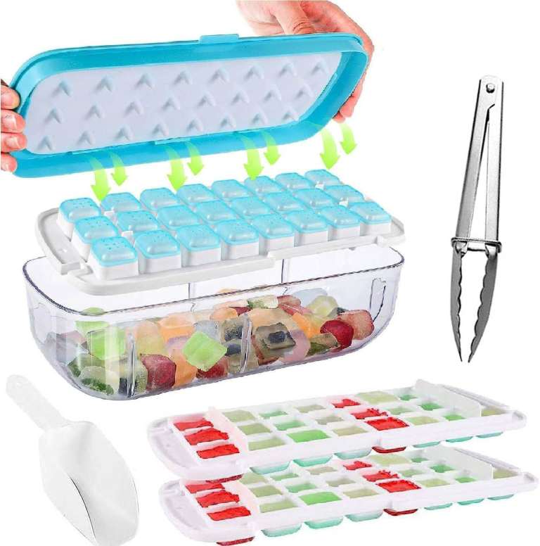 Ice Cube Tray with Lid, Blue Press 