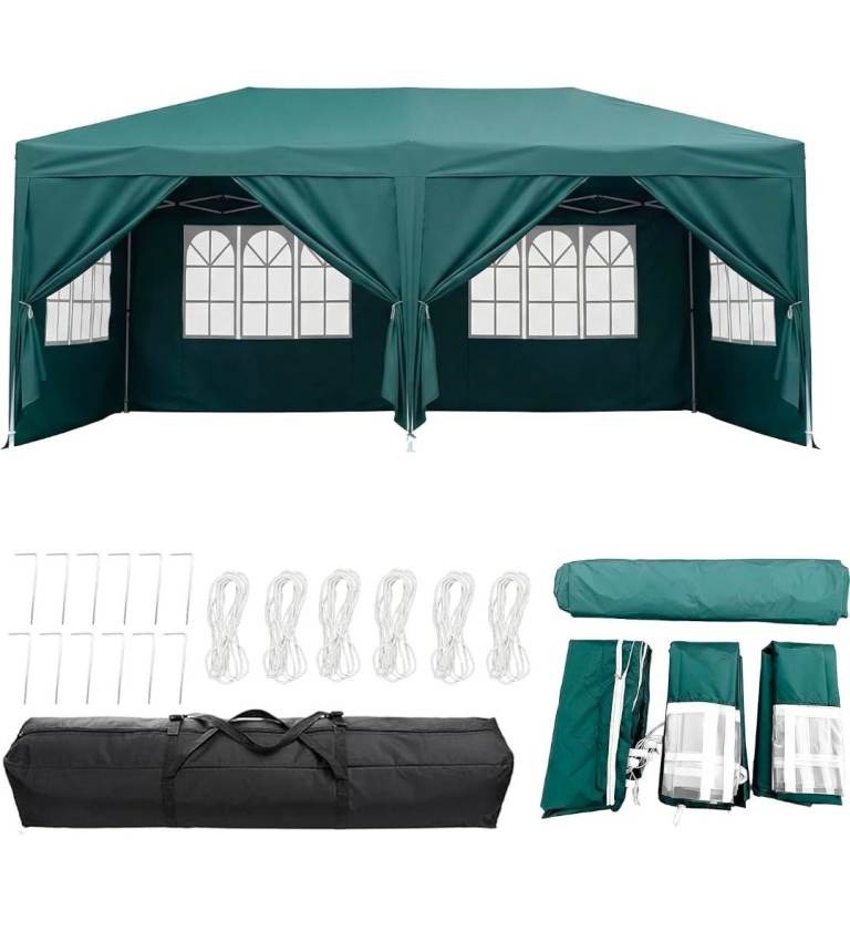 6x3M Pop Up Gazebo with Side Panels, 6x3m, Waterproof Canopy Tent with Windows, 3 Height 