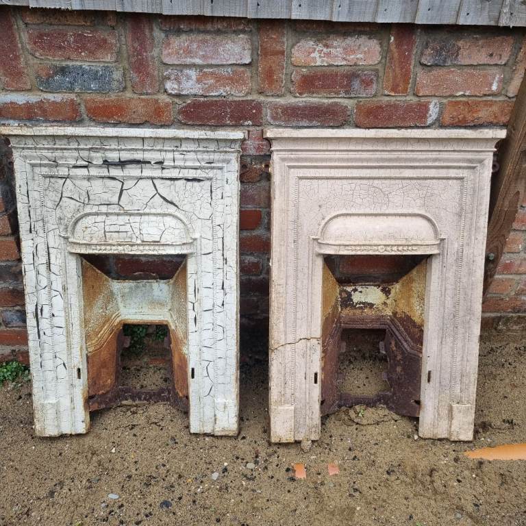2 x Matching Edwardian Cast Iron Bedroom Fireplace Surrounds 