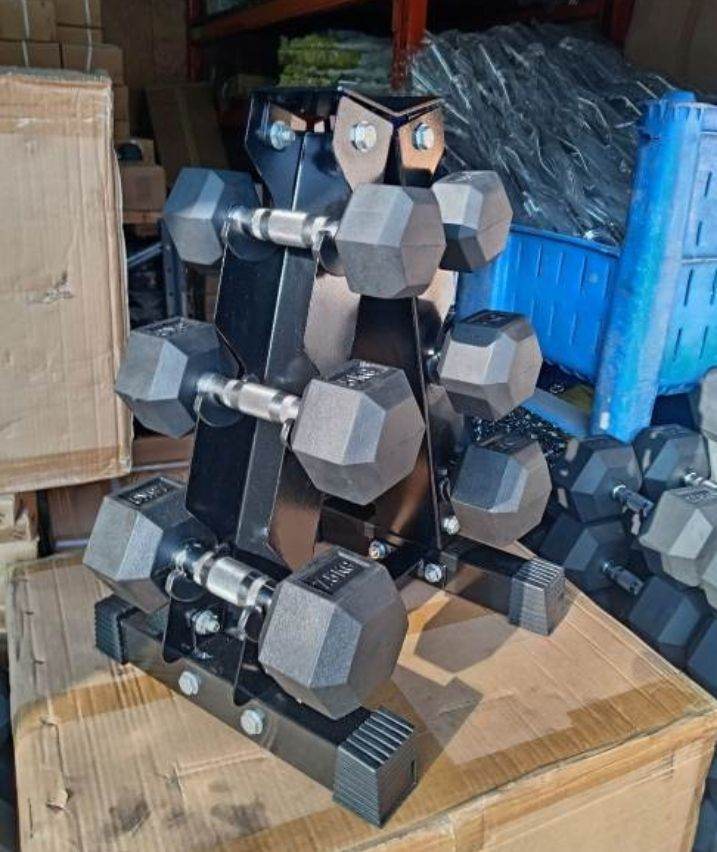 3 Tier Pyramid rack Hex Dumbbells 3 pairs  2 x 2.5kg 2 x 5kg 2 x 7.5kg