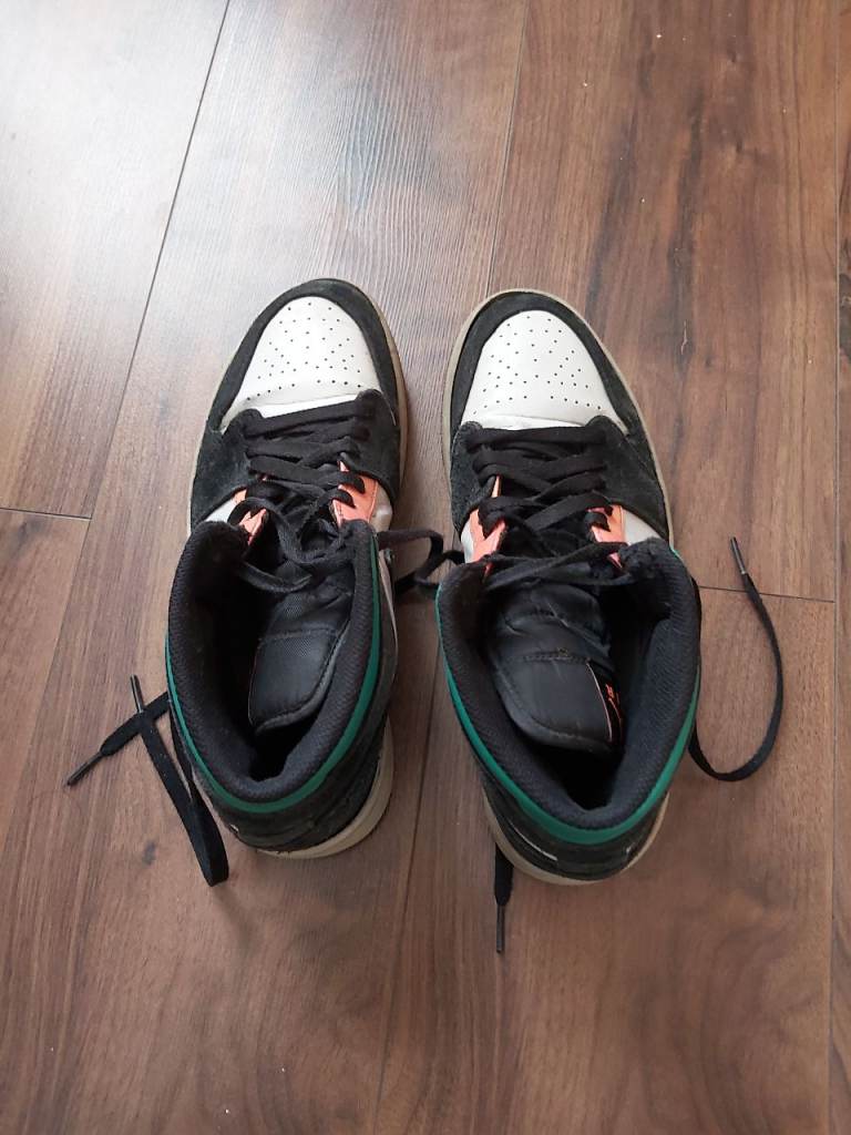 Nike Jordan 1 Mid Trainers Size 8 – Black, White, Orange, Good Condition