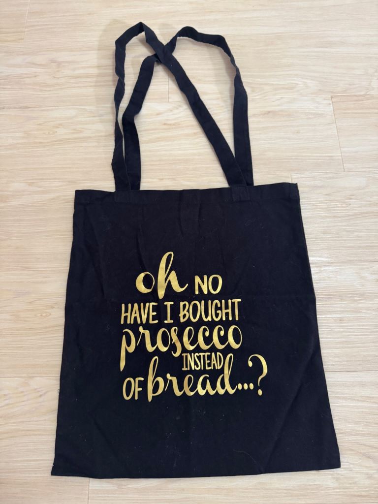 Tote Bag black with gold wording 