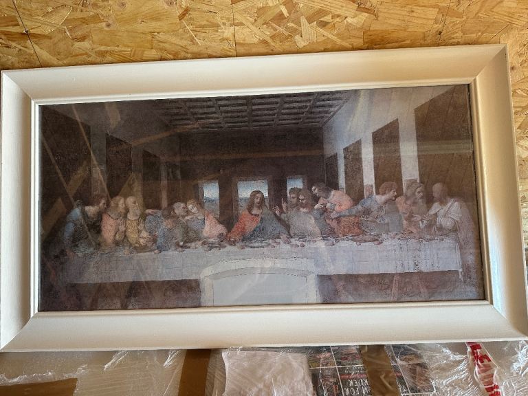 Large Framed Print of The Last Supper – White Frame, Good Condition