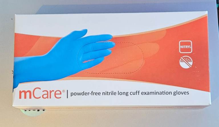 mCare powder free nitrile long cuff examination gloves. PPE 