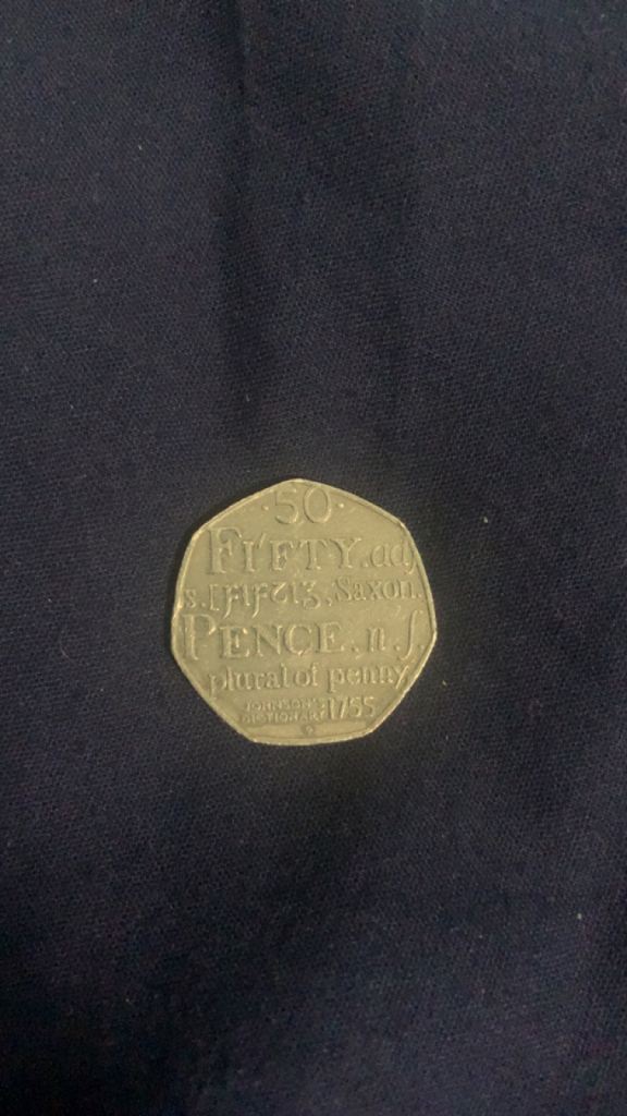 Johnson’s dictionary 50p fifty pence coin 1755 2005 circulated condition.