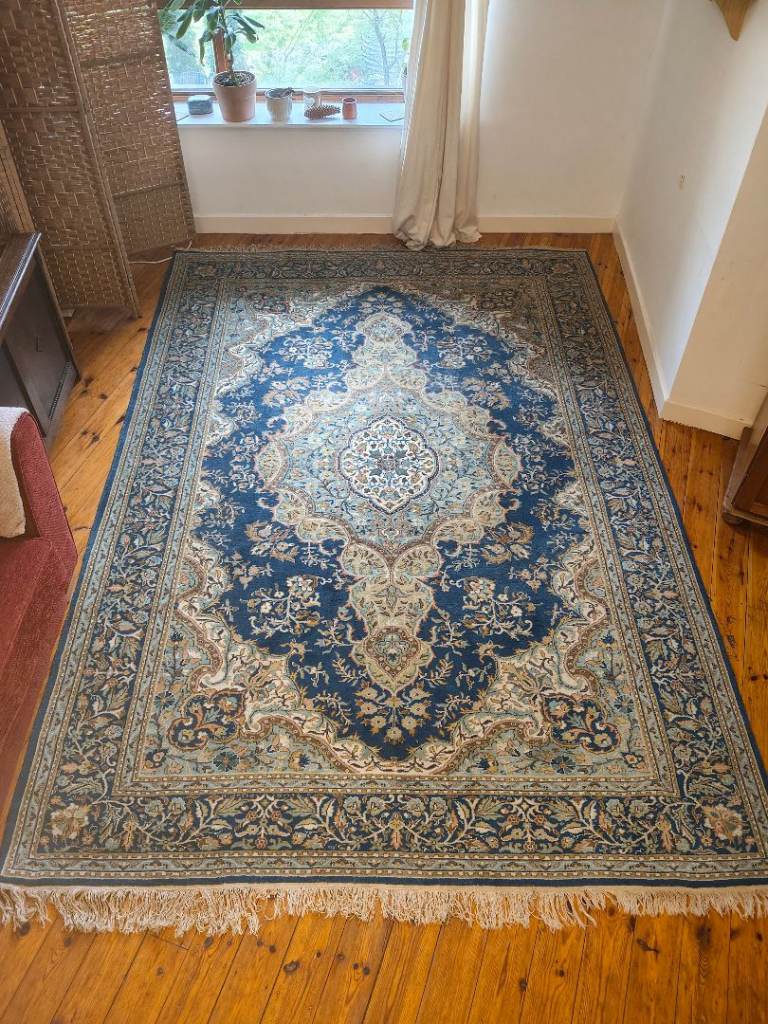 Beautiful large vintage hand-knotted Turkish rug 