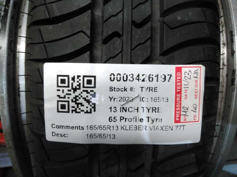 165/65r13 Kleber Viaxen 77t 6mm Pressure Tested Part Worn Tyre