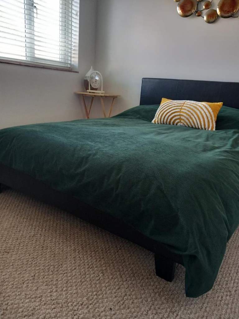 image for Queen size bed (large single) with memory foam mattress and headboard.