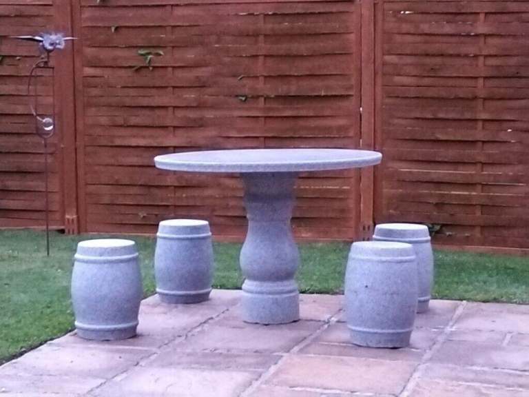 Solid Granite Garden Table & 4 Granite Stools - Local Dropoff Available 