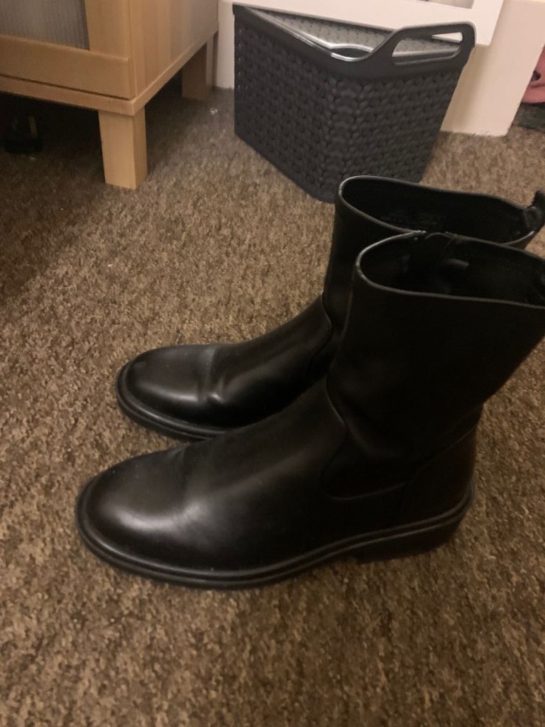 Black Faux Leather Ankle Boots - Size 7