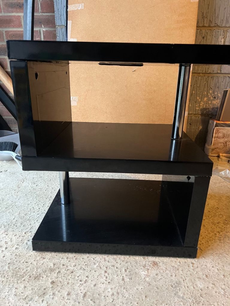 High Gloss Side End Table Storage Shelves Bedside Table 2 Tier S-Shape