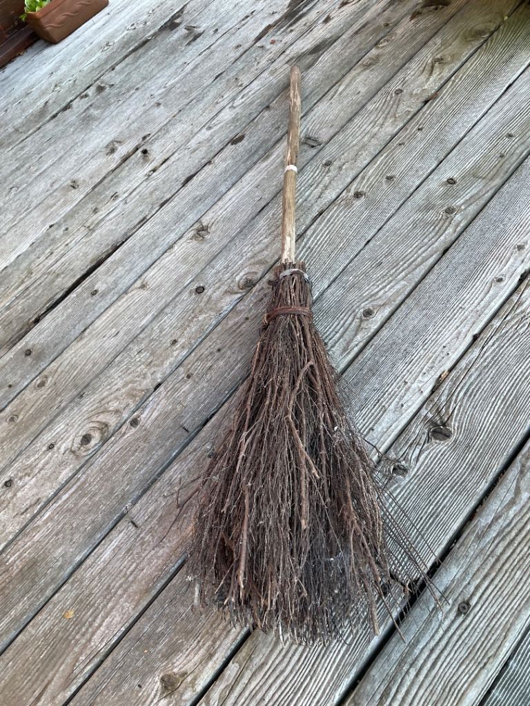 Vintage besom witches broom in good condition wooden handle birch brush
