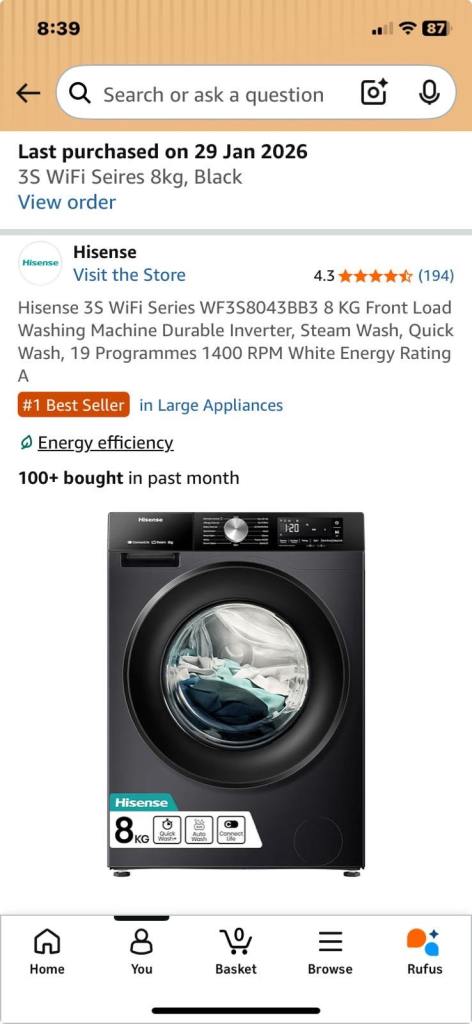 Nearly new washing machine
