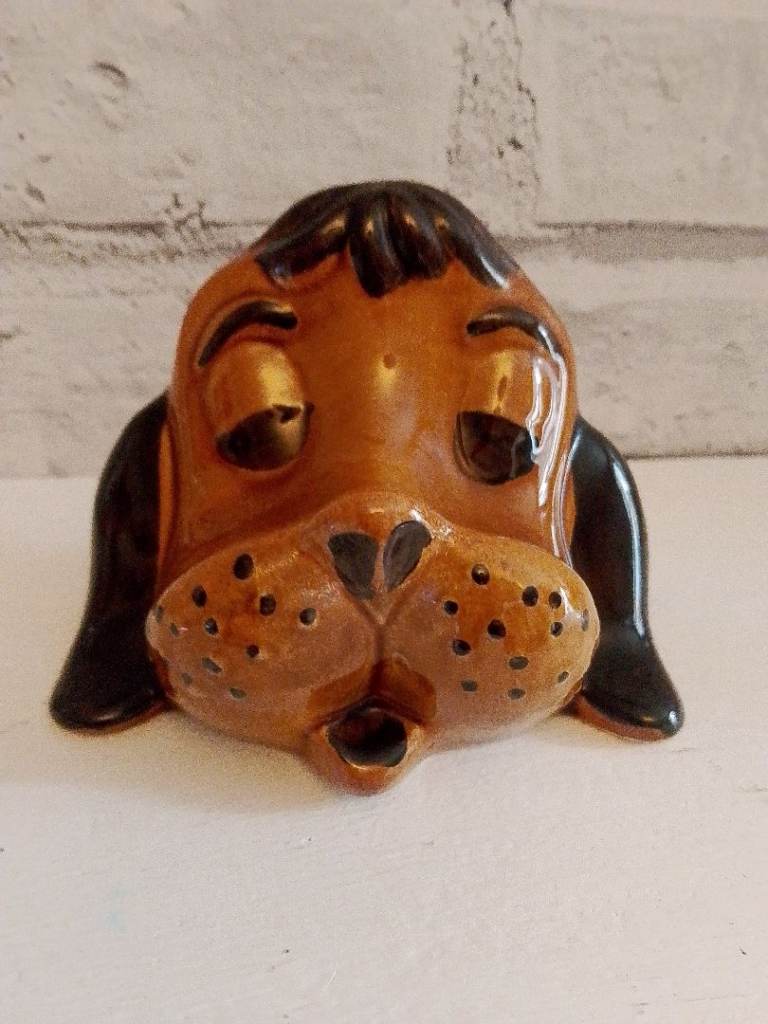 Vintage Ceramic Dog Head Figurine – Brown, Good Condition