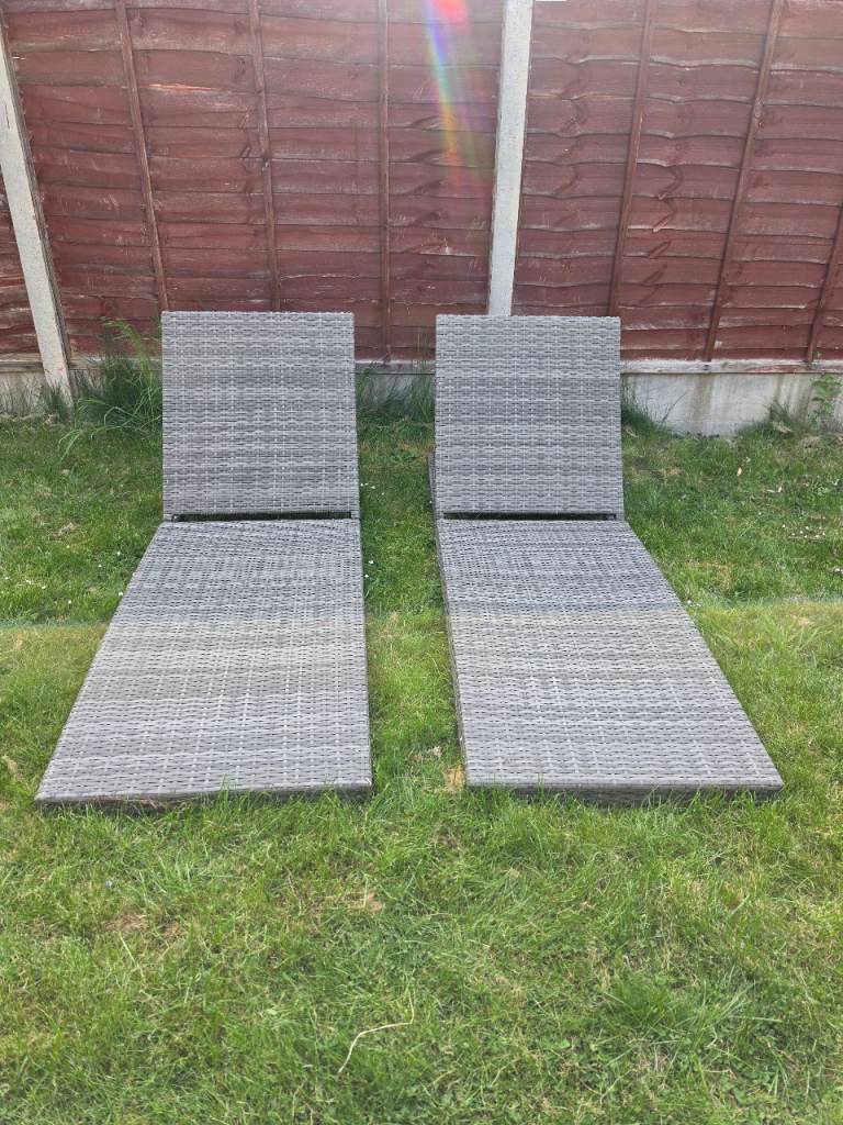 Rattan sun loungers x2 