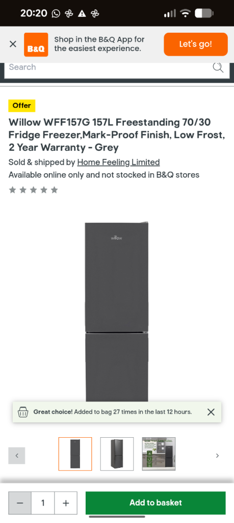 Willow WFF157G 157L Freestanding 70/30 Fridge Freezer – Grey, Brand New