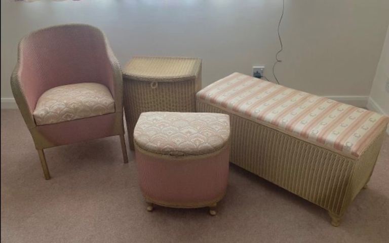 Vintage Lloyd Loom Blanket Box & Matching Furniture Set