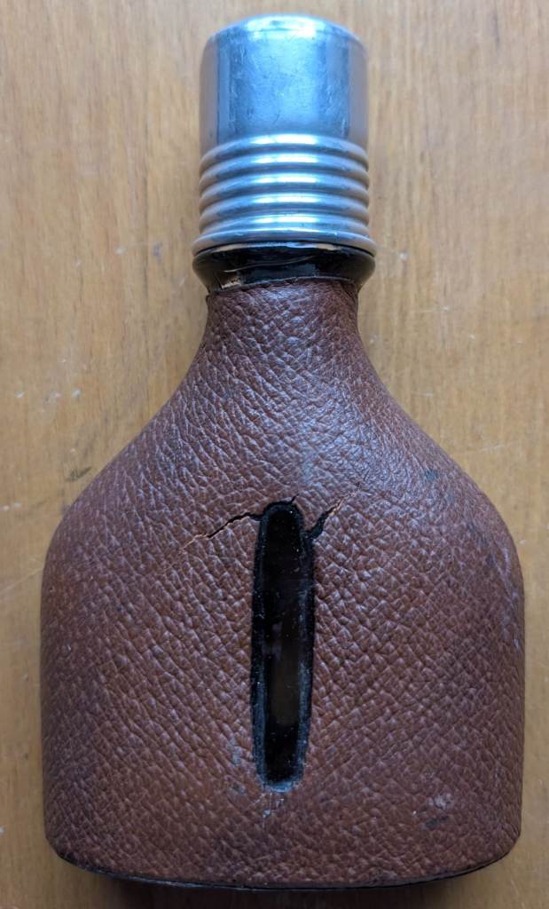 Vintage English Leather Covered Hip Flask Metal Screw Cap - Made in England (NCA259)