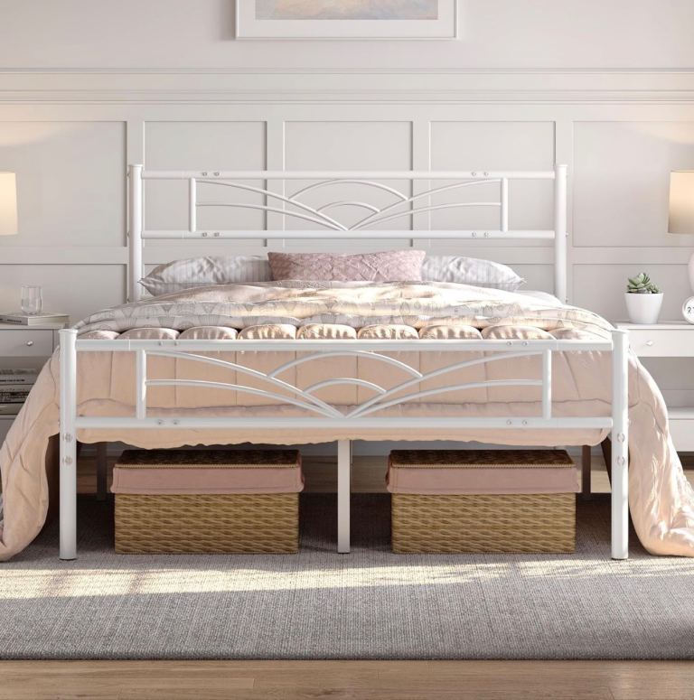 White Metal Double Bed Frame - 4ft6