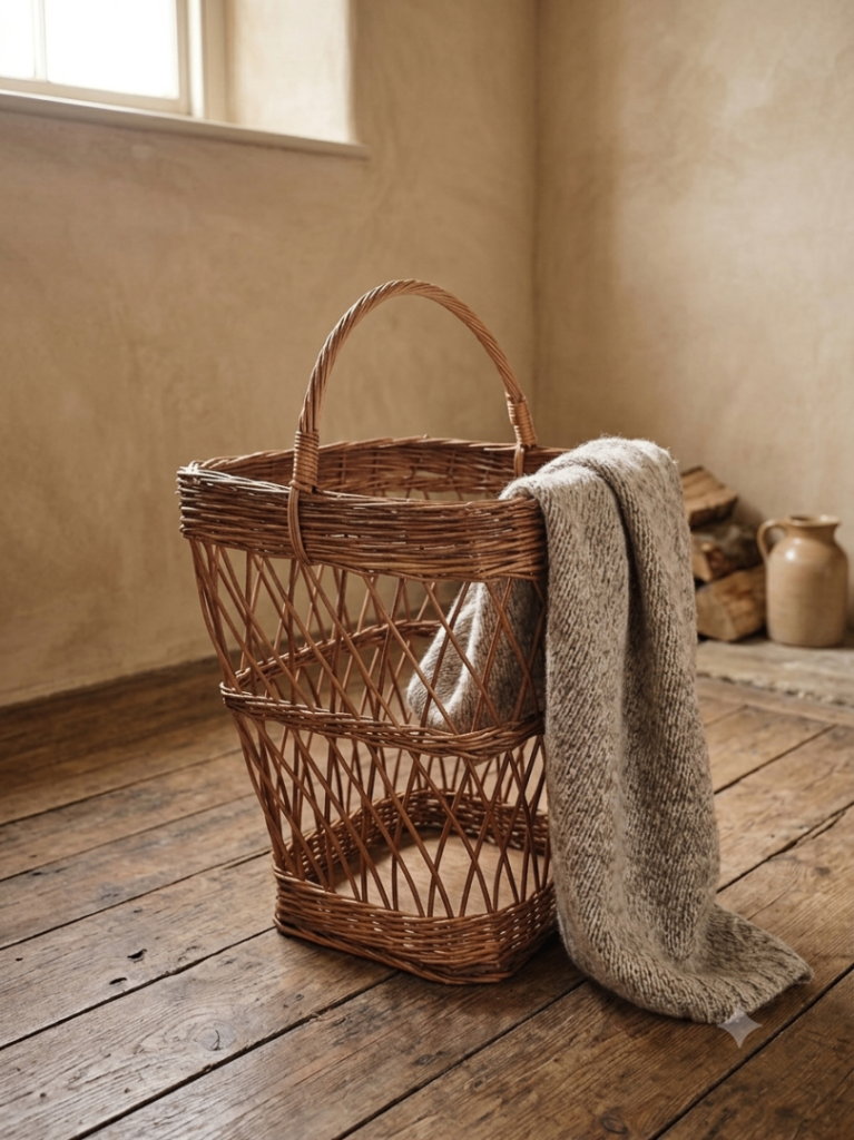 A beautiful very large vintage wicker basket with handle, vgc