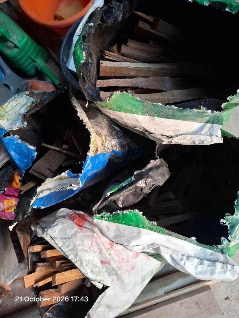 Three 50l bags of oak flooring fire wood/kindling