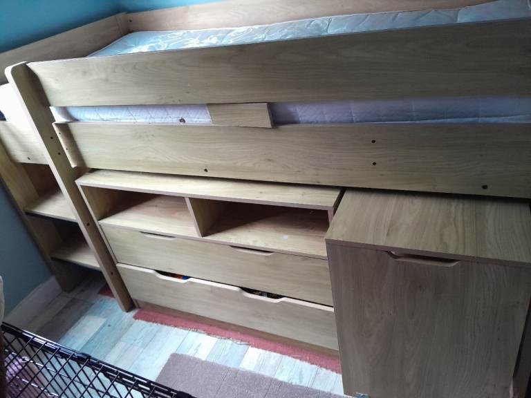 Good Condition Wooden High Sleeper Bed with Desk & Storage