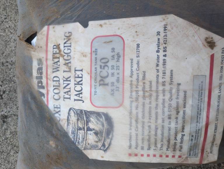 Cold water tank lagging jacket insulation 
