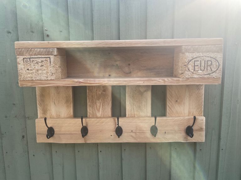 Coat rack and shelf hand made from pallet wood