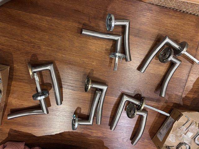 Set of 5 Brushed stainless steel door handles