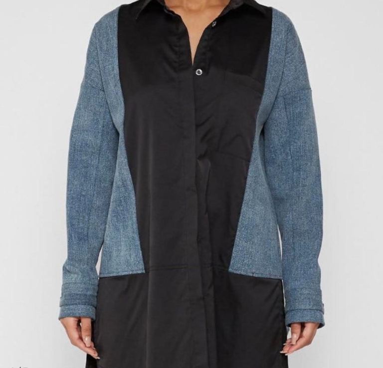 Maniere de Voir Black Shirt Dress with Denim Panels Size 10