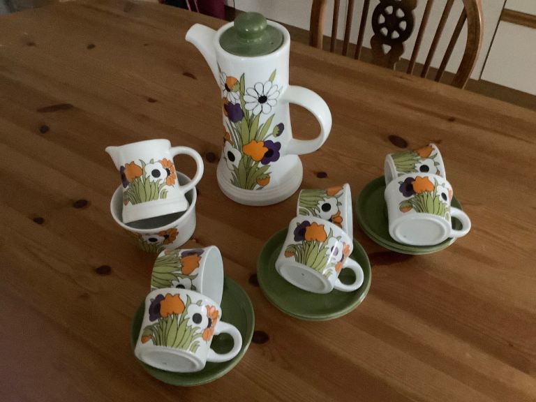 Vintage Floral Coffee Set with Cups and Saucers