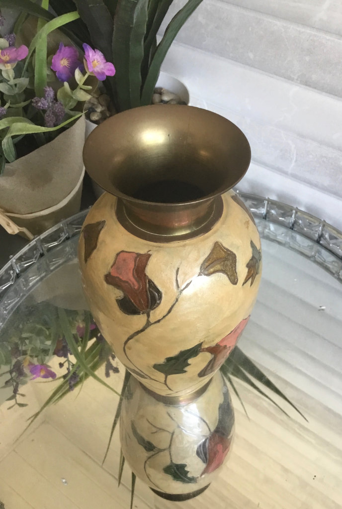 Vase: Vintage decorative Indian Cloisonné-style Brass with inlaid Hand-enamelled mosaics