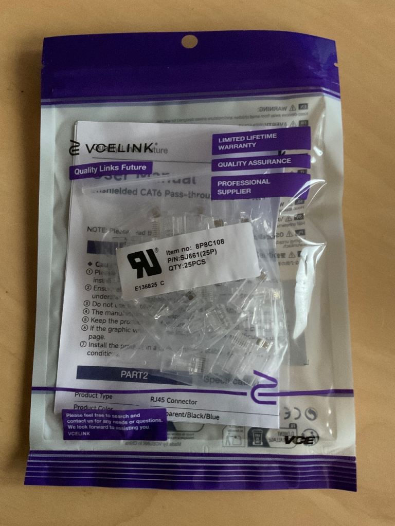 BNWT VCELINK RJ45 CAT6 PASS THROUGH ETHERNET CONNECTORS X25