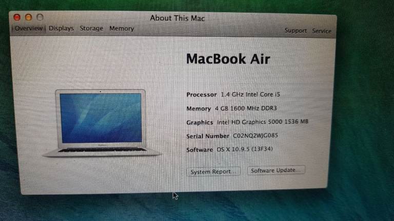 apple macbook air osx yosemite a1466 proessor intel core i5 1.4ghz 4g memory intel hd 