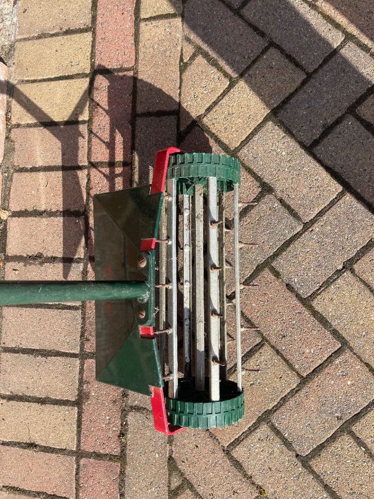 Manual Lawn Aerator – Good Condition, Green & Red