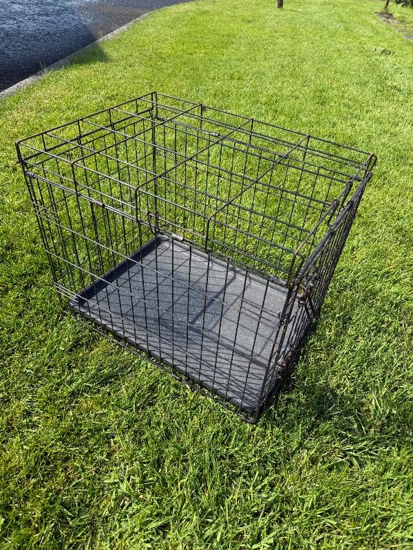 Black metal dog cage with tray 