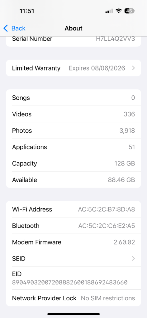 iPhone 15 Black 128GB Unlocked Like New