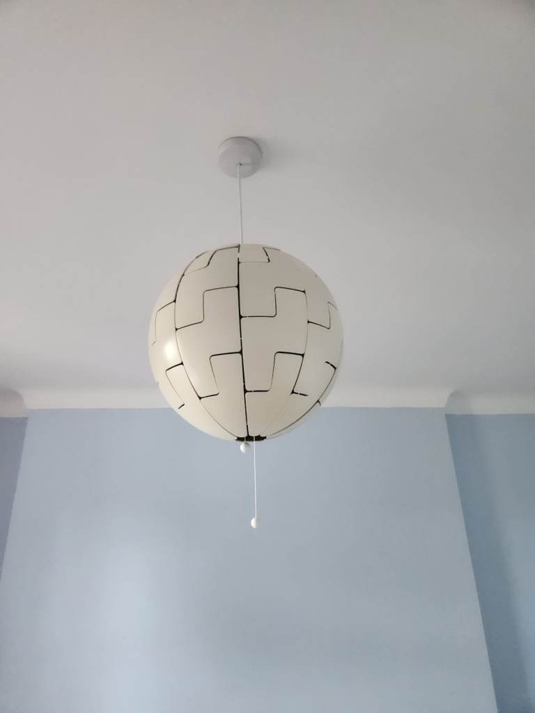Ikea Globe / Death star ceiling pendant light fitting - White with green trim