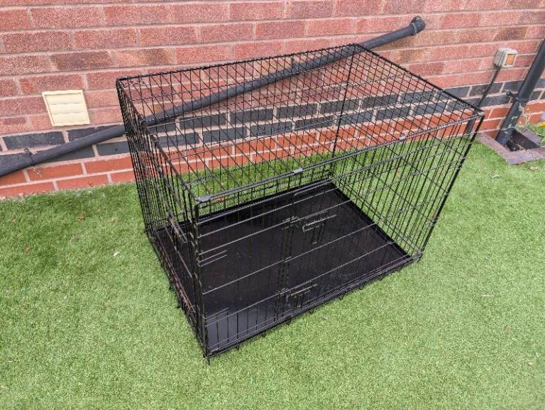 Ellie-Bo Black Standard Large Folding 2-Door Dog Cage/Crate with Metal Tray