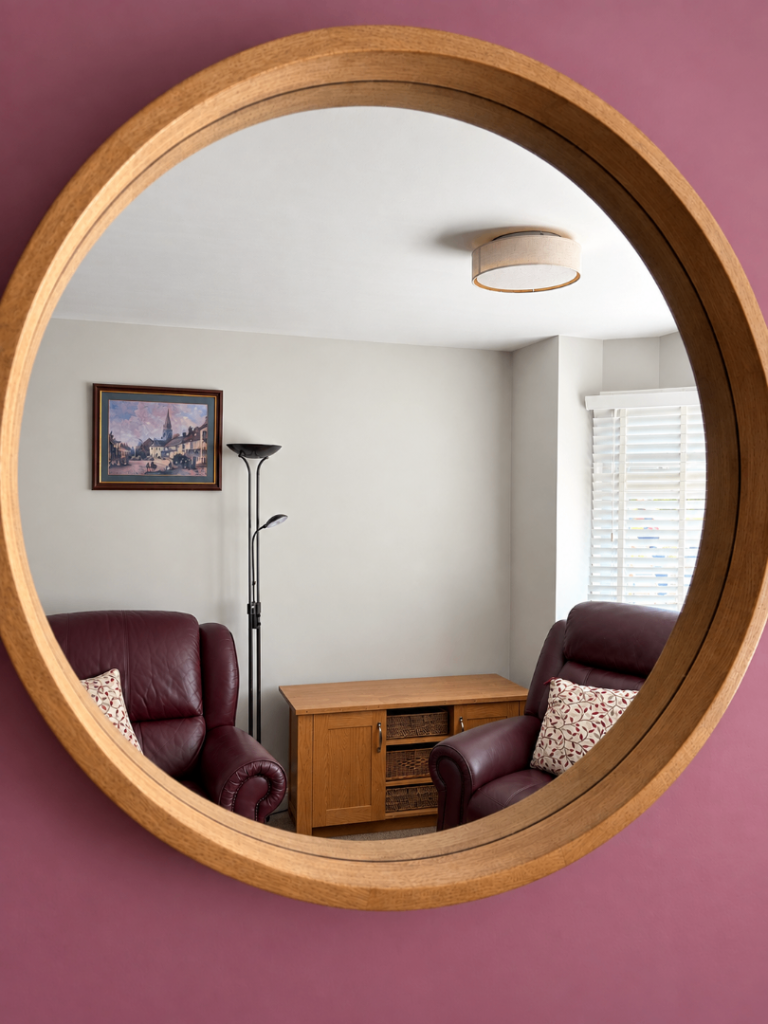 Large Round Wooden Framed Mirror – Good Condition
