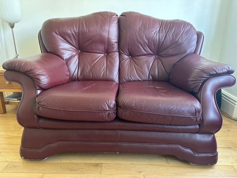 FREE! Two seater leather sofa made in Scotland (collect near junction 35 off M1) 