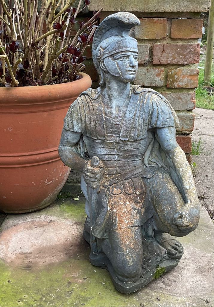 Large reconstituted Stone Roman Soldier Centurion Garden Statue – Weathered Look