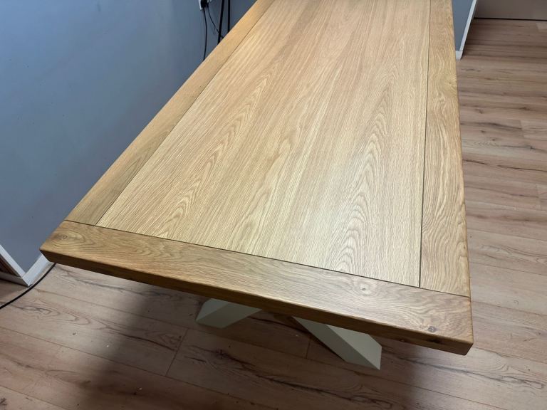 Wayfair Longview Oak Solid Wood Dining Table Buttermilk Cream X Cross Legs rrp £850